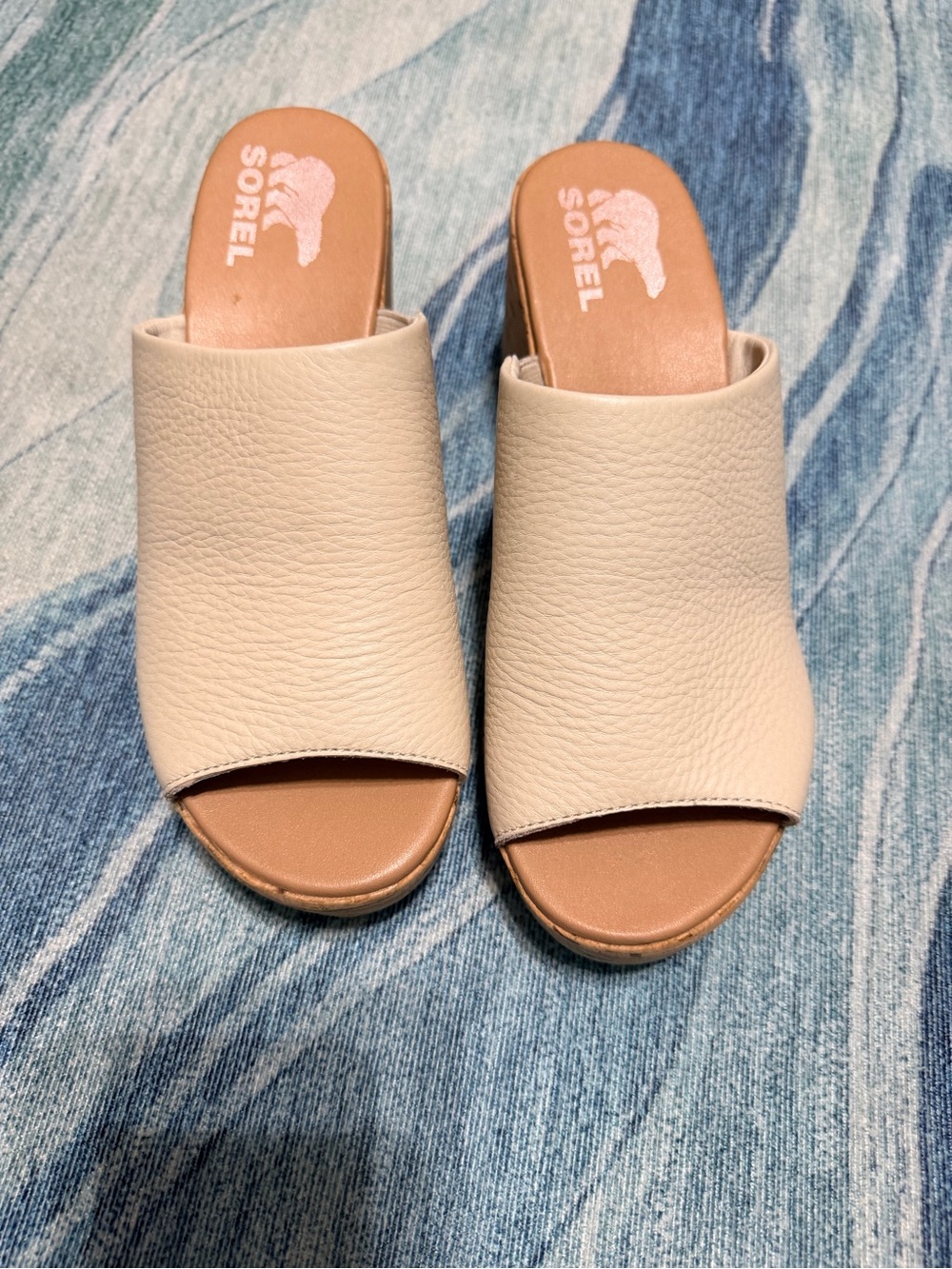 Sorel Cream Leather Open-Toe Slide Mules